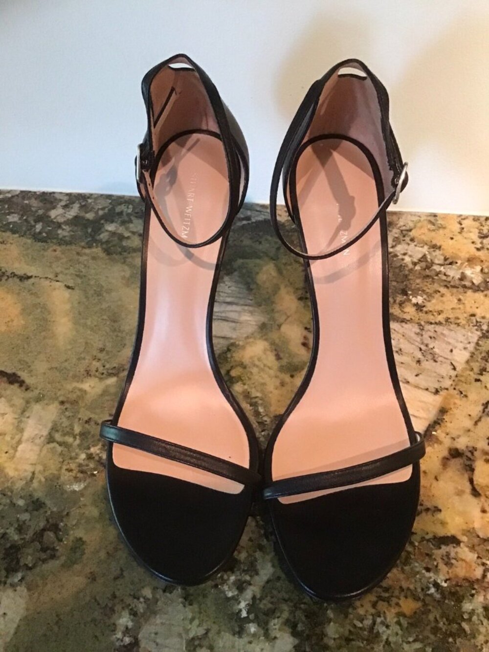 New Stuart Weitzman Black Leather Nudist Ankle Strap 120 Heels - Picture 2 of 6